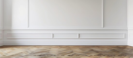 Aufkleber - White blank wall with wooden floor parquet and skirting perfect for a copy space image