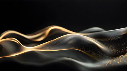 Wall Mural - Soft focus blur Gold bronze paper wave on black Abstract backgound : Generative AI