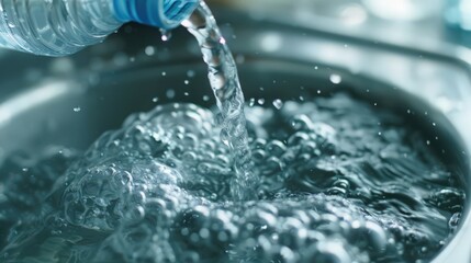 Poster - A close-up of a water bottle being filled from a clean, filtered source, highlighting the process of obtaining pure drinking water