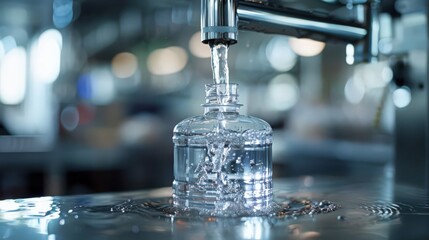 Poster - A close-up of a water bottle being filled from a clean, filtered source, highlighting the process of obtaining pure drinking water