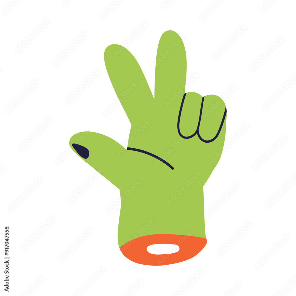 Cartoon illustration of a green alien hand showing a peace sign. Fun ...