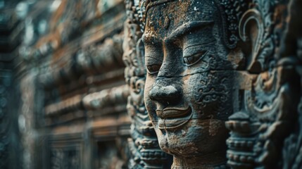 showcasing the detailed artistry and historical significance of the ancient Khmer sculptures