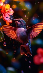 Wall Mural - A hummingbird is flying through the air with its wings spread