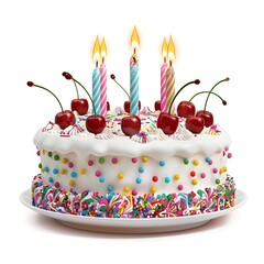 Wall Mural - Birthday cake with candles and cherries