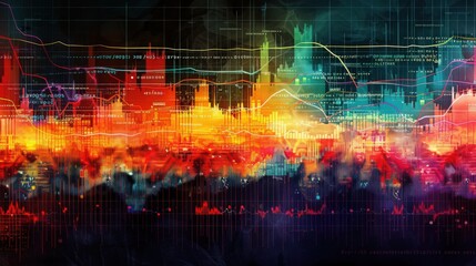 Poster - A colorful stock chart showing real-time fluctuations in global markets during a trading session