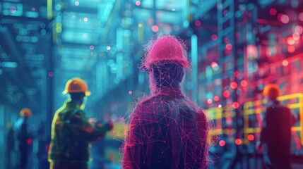 Wall Mural - Futuristic Construction Worker in a Cityscape