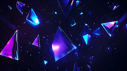 Wall Mural - A bunch of blue and purple triangles floating in the air