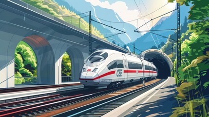 Poster - Depict a high-speed train emerging from a tunnel, showcasing the precision and speed of modern rail travel.