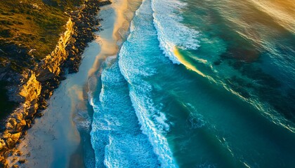 Wall Mural - A view of the ocean from above of a rocky beach