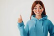 © James - Thumbs Up! 3D Cartoon Character of a Young Woman in a Blue Hoodie