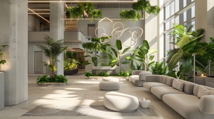 Poster - The waiting area is adorned with indoor plants and greenery, creating a refreshing and tranquil atmosphere for guests.