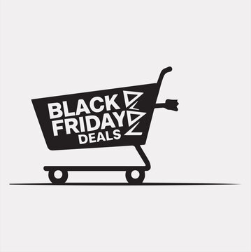 black Friday Shopping cart vector silhouette on a white background