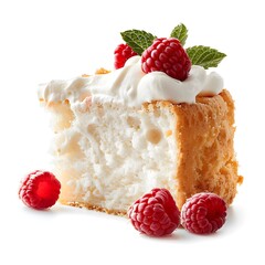 Canvas Print - Slice of Angel Food Cake with Whipped Cream and Raspberries