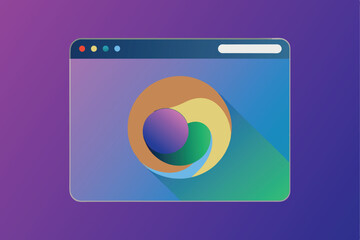 Fototapete - Outline browser mockup on orange pink gradient backdrop. Abstract browser interface, empty web page.