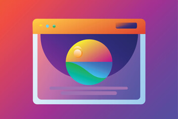 Fototapete - Web browser window frame mockup. UI design template on gradient background