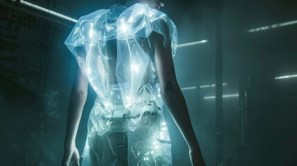 Poster - Design a futuristic concept for wearable technology that incorporates light-emitting materials. How can these garments enhance visibility and aesthetic appeal in urban environments