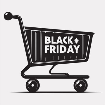 black Friday Shopping cart vector silhouette on a white background