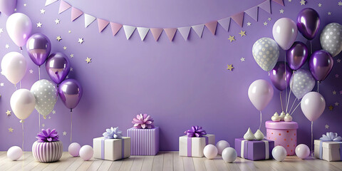 Wall Mural - birthday party balloons and purple background