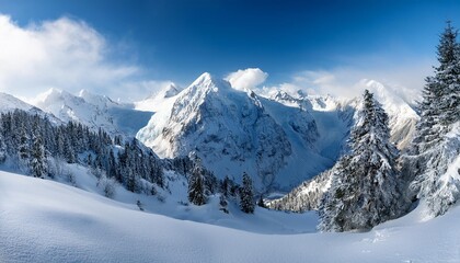 Poster - tranquil winter alpine landscape, AI generated