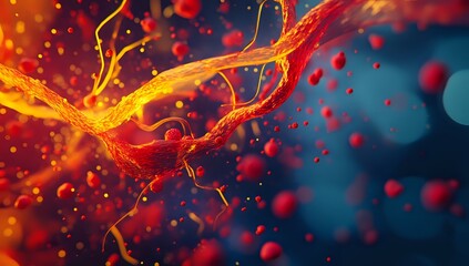 Poster - Abstract Liquid Swirling with Red and Yellow Drops, Creating a Dynamic and Vibrant Artwork