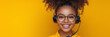 © May Thawtar - An Afro American female operator with a headset, providing customer service