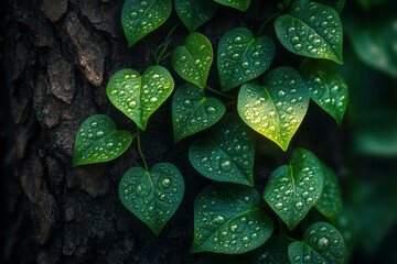 Poster - An abstract depiction of a vine with bubble leaves, winding its way around a tree trunk,