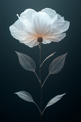 Poster - A minimalist design of a single bubble flower, with stems and leaves made of thin, flowing lines,