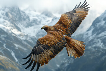 Poster - The Sentinel of the Vale, a majestic eagle, soars high above the valley, keeping watch over the land below,