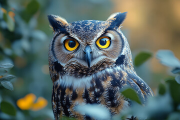 Poster - The Sentinel of the Vale, a wise old owl perched high in the trees, its eyes ever alert to dangers below,
