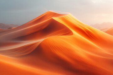 Poster - A surreal desert landscape where the dunes are made of flowing silk, rippling in warm, golden tones,