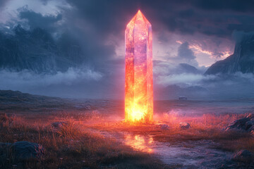 Poster - A crystal obelisk, glowing softly at the center of the vale, known as the Sentinel for its protective aura,