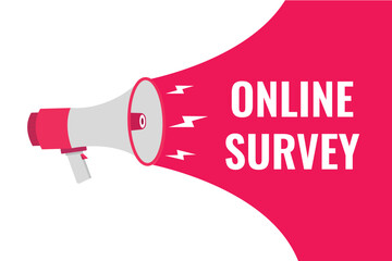 online survey button, banner, label, template for website. online survey text with colorful megaphone icon
