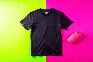 Black blank t-shirt mockup template front view. Plain blank t-shirt front view with apparel mockup design. Men's casual t-shirt mockup