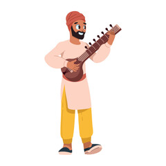 Wall Mural - indian musician playing sitar musical instrument