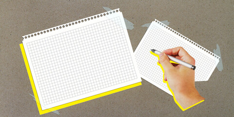 Poster - Hand writing on graph paper with blank sheet beside, taped to a grey surface.