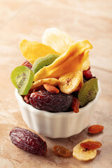 Wall Mural - Dried tropical fruits with various nuts and raisins.