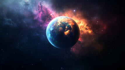 Space background with colorful planet, spirit lighting