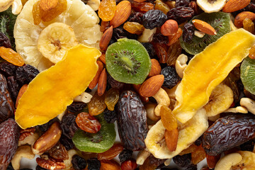 Wall Mural - Dried tropical fruits, nuts, and raisins.