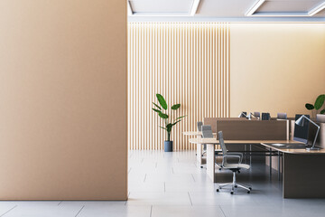 Wall Mural - Modern empty office corner with desks and computers. 3D Rendering