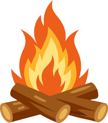 autumn cozy bonfire and logs | high resolution, isolated on transparent background, cartoon style