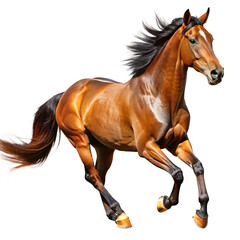 running brown horse isolated on transparent background cutout