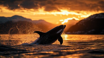 Orca Leaping at Sunset