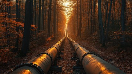 Wall Mural - Pipeline Through Autumn Forest