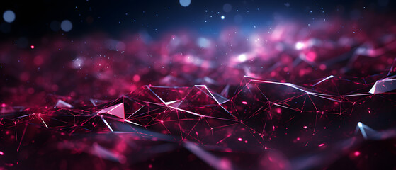 Canvas Print - immersive vibrant magenta geometry background with glitters, particles and blurred background, 3d illustration for festival