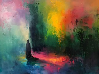 Canvas Print - Abstract Colorful Landscape with Silhouette.