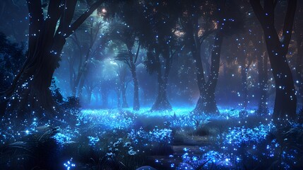 Poster - Enchanting Blue Forest at Night.