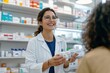 © Gasi - Friendly pharmacist assisting a customer, displaying a product, showcasing warmth and professionalism in a welcoming pharmacy environment