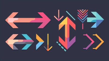 Poster - Imagine a set of arrows in various shapes and colors for a data visualization tool. Describe how these variations help in differentiating data points