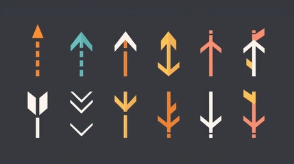 Poster - Imagine a set of arrows in various shapes and colors for a data visualization tool. Describe how these variations help in differentiating data points