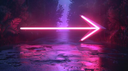 Poster - Imagine an arrow with a neon light effect. Describe how the glowing elements make it eye-catching and suitable for a nightlife advertisement.